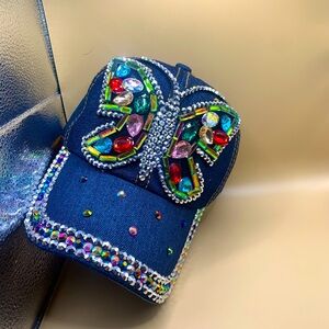 Denim Rhinestone Butterfly Baseball Cap